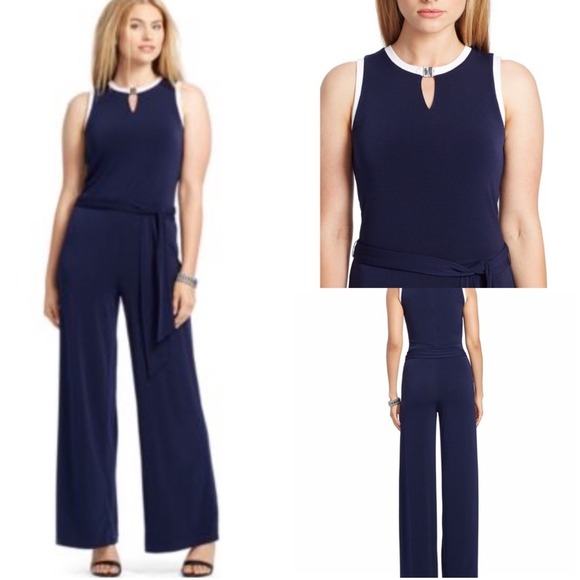 Lauren Ralph Lauren Pants - NWT Lauren Ralph Lauren Petite Large Navy Wide Leg Keyhole Neck Jumpsuit PL